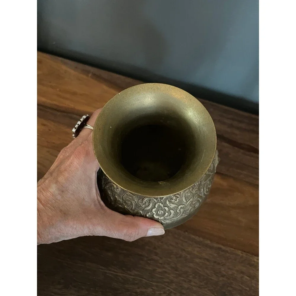 Vintage solid Brass Urn Vase Spittoon with rings on sides Beautiful design